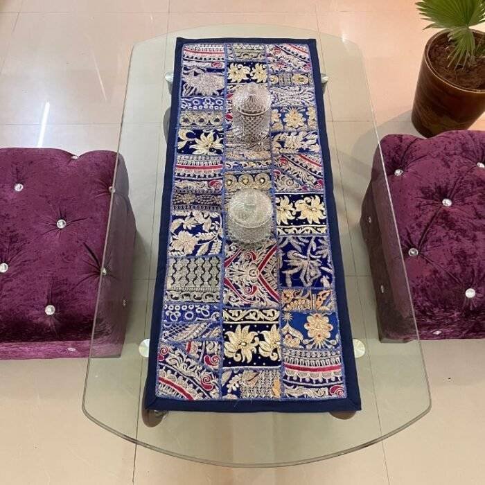 Blue Patchwork Small Table Runner - Image 2