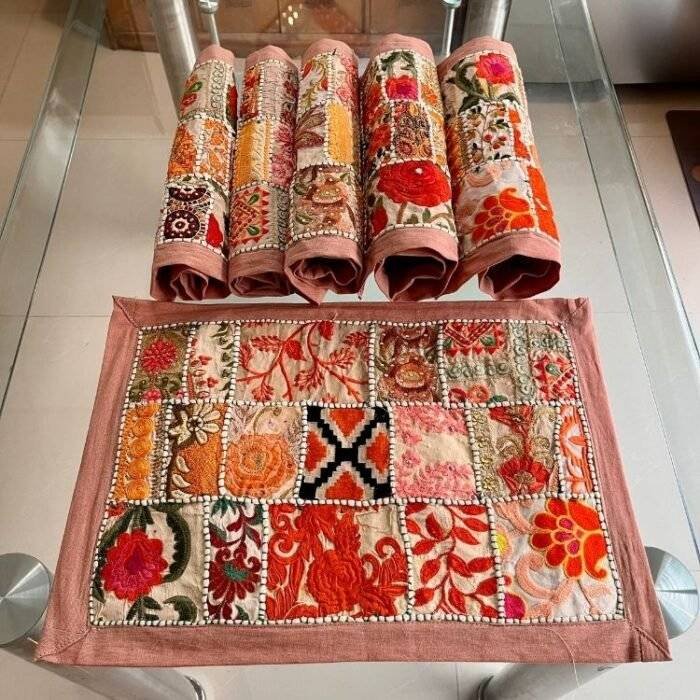 Ember Embroidery Table Runner and 6 Mats Set - Image 6