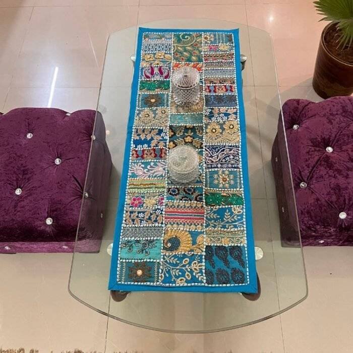 Firozi Patchwork Small Table Runner - Image 4