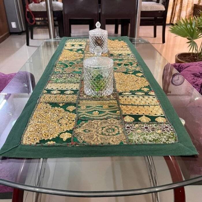Green Patchwork Small Table Runner - Image 3