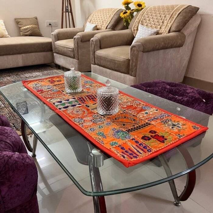 Orange Patchwork Small Table Runner - Image 2