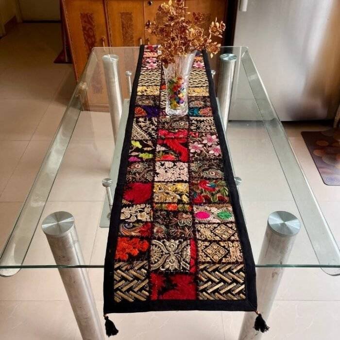 Black Tribal Treasures Table Runner and 6 Mats Set - Image 3