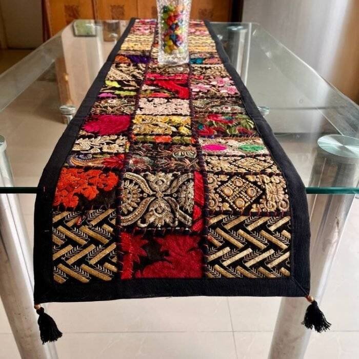 Black Tribal Treasures Table Runner and 6 Mats Set - Image 5