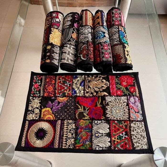 Black Tribal Treasures Table Runner and 6 Mats Set - Image 6