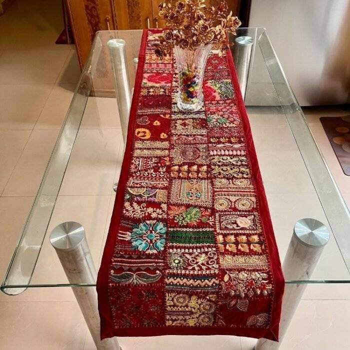Maroon Table Runner and 6 Mats Set - Image 5