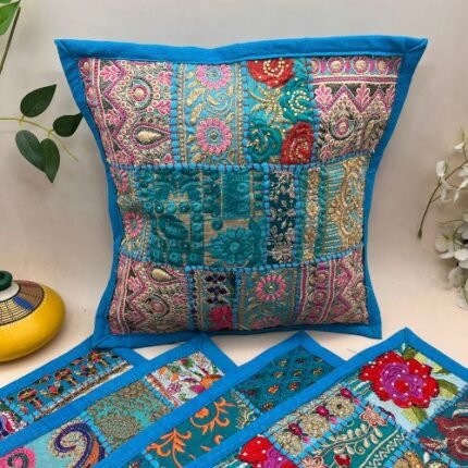 Small Firozi Cushion Cover Set of 5 (12 x 12 inches)