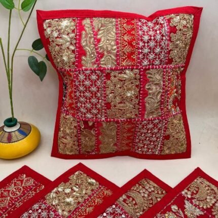 Small Red Cushion Cover Set of 5 (12 x 12 inches)