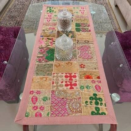Beige Patchwork Small Table Runner
