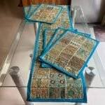 Gold N Turquoise Symphony Table Runner and 6 Mats Set - Image 2
