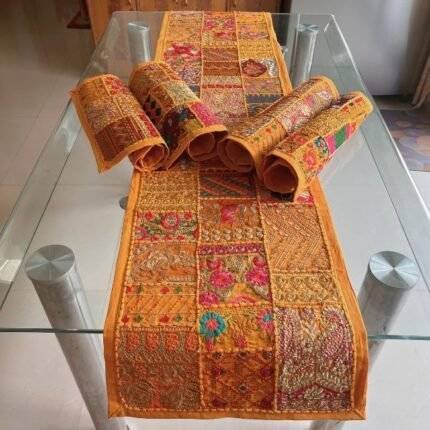 Saffron Serenity Table Runner and 4 Mats Set