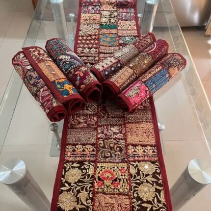 Maroon Table Runner and 6 Mats Set