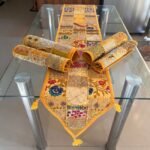 Yellow V shape Table Runner and 4 Mats Set