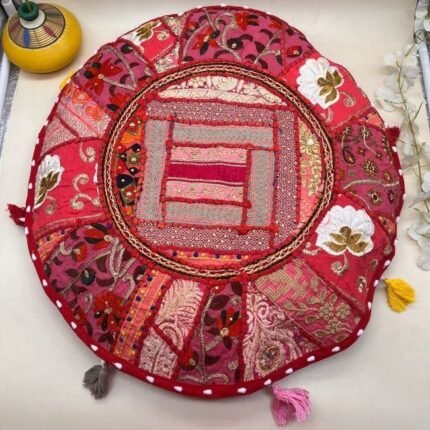 Khambadiya Gul Golak Round Cushion Cover 22 x 22 Inch