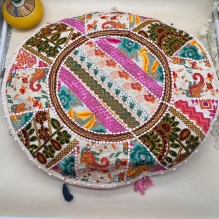 Khambadiya Mehfil Mora Round Cushion Cover 22 x 22 Inch