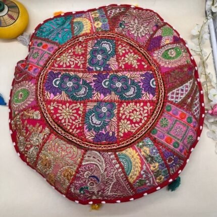 Khambadiya Patang Phool Round Cushion Cover 22 x 22 Inch