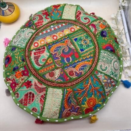Khambadiya Rang Ras Round Cushion Cover 22 x 22 Inch