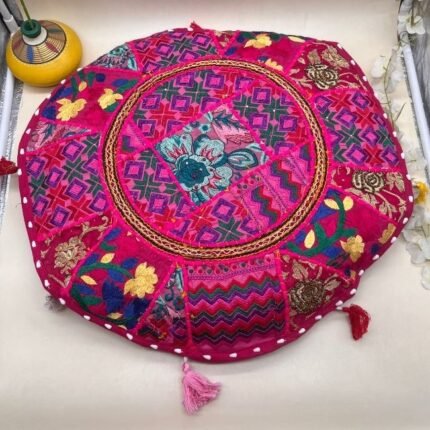 Khambadiya Tassel Tikki Round Cushion Cover 22 x 22 Inch
