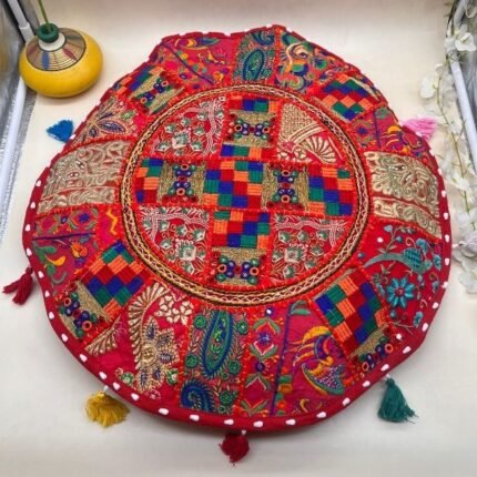 Khambadiya Zari Chakra Round Cushion Cover 22 x 22 Inch