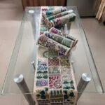 Ivory Green Table Runner and 6 Mats Set