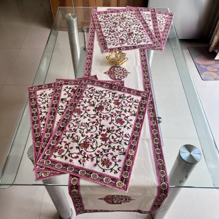 Gulabi Belvatika 7-Piece Dining Table Set (Table Runner and 6 Mats) - Image 2
