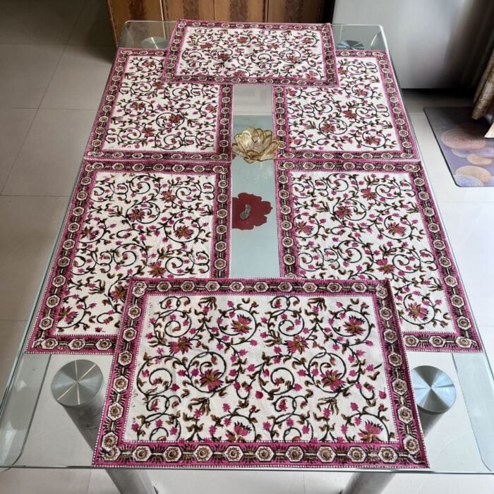 Gulabi Belvatika 7-Piece Dining Table Set (Table Runner and 6 Mats) - Image 6