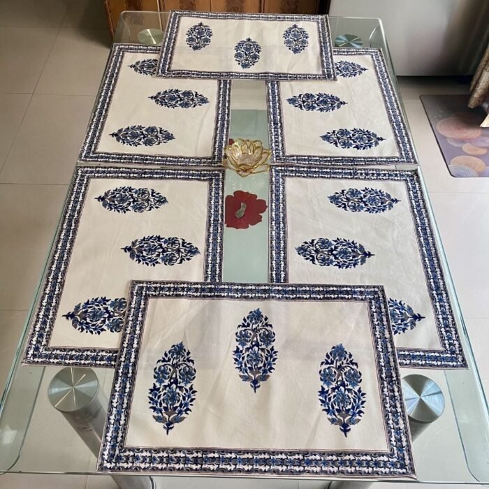 Indigo Viraasat 7-Piece Dining Table Set (Table Runner and 6 Mats) - Image 6