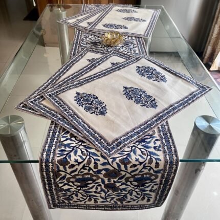 Indigo Viraasat 7-Piece Dining Table Set (Table Runner and 6 Mats)