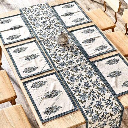 Neelkamal Vatika Dining Set (Table Runner and 6 Mats)