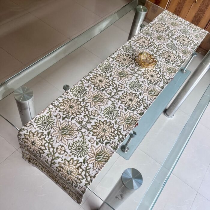 Panna Gulistan Hand Block Printed Cotton Table Runner - Image 2