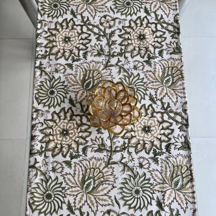 Panna Gulistan Hand Block Printed Cotton Table Runner - Image 3