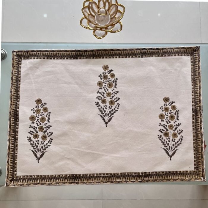 Rajbari Sunehri Buta Dining Ensemble (Table Runner and 6 Mats) - Image 6