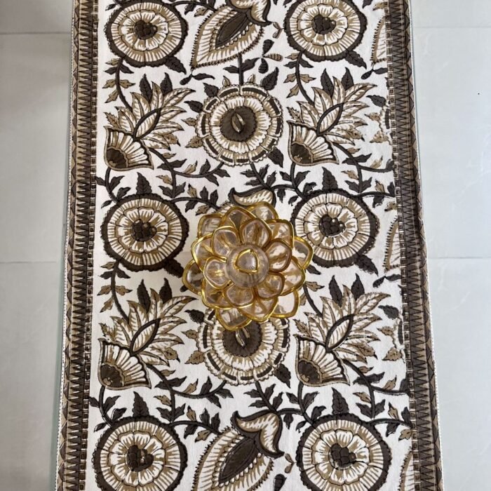 Rajbari Sunehri Buta Hand Block Printed Cotton Table Runner - Image 2