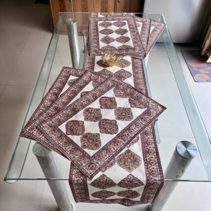 Rangmahal Rani Jaal Dining Ensemble (Table Runner and 6 Mats)