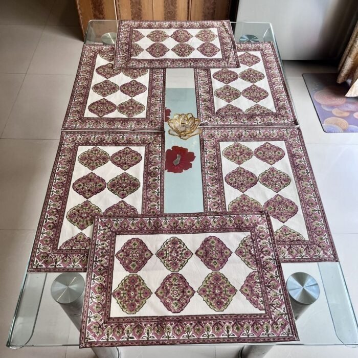 Rangmahal Rani Jaal Dining Ensemble (Table Runner and 6 Mats) - Image 6