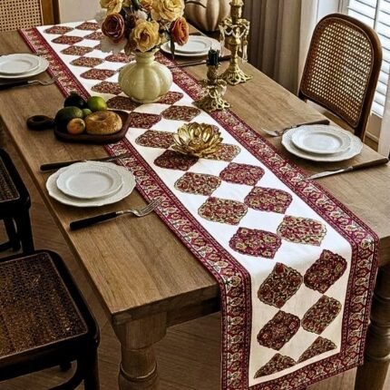 Rangmahal Rani Jaal Hand Block Printed Cotton Table Runner