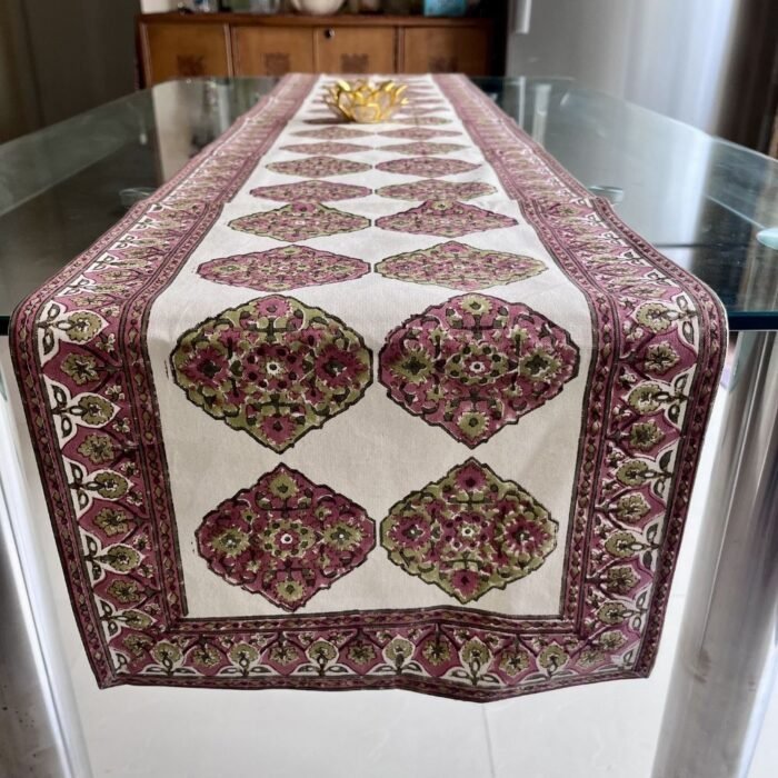 Rangmahal Rani Jaal Hand Block Printed Cotton Table Runner - Image 3