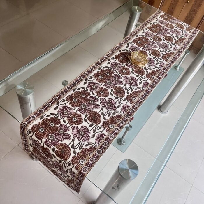 Surkh Guldaasta Hand Block Printed Cotton Table Runner - Image 2