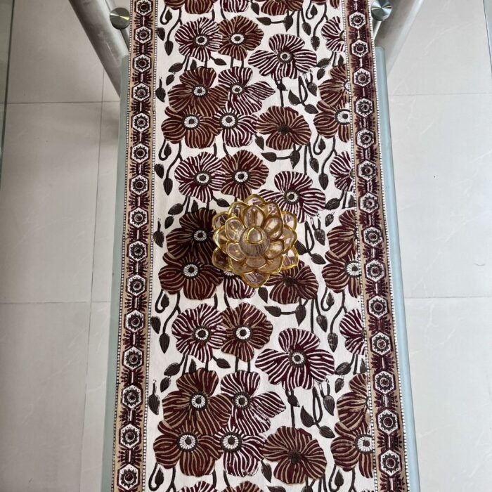 Surkh Guldaasta Hand Block Printed Cotton Table Runner - Image 3