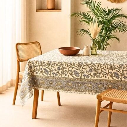 Blooming Courtyard Block Print Table Cover