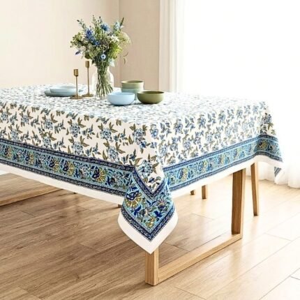 Indigo Jaali Block Print Table Cover