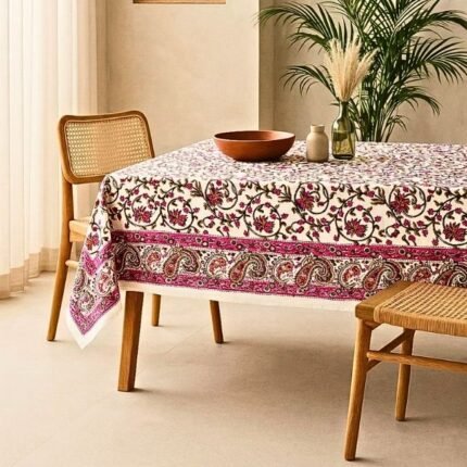 Rangrez Gulabi Block Print Table Cover