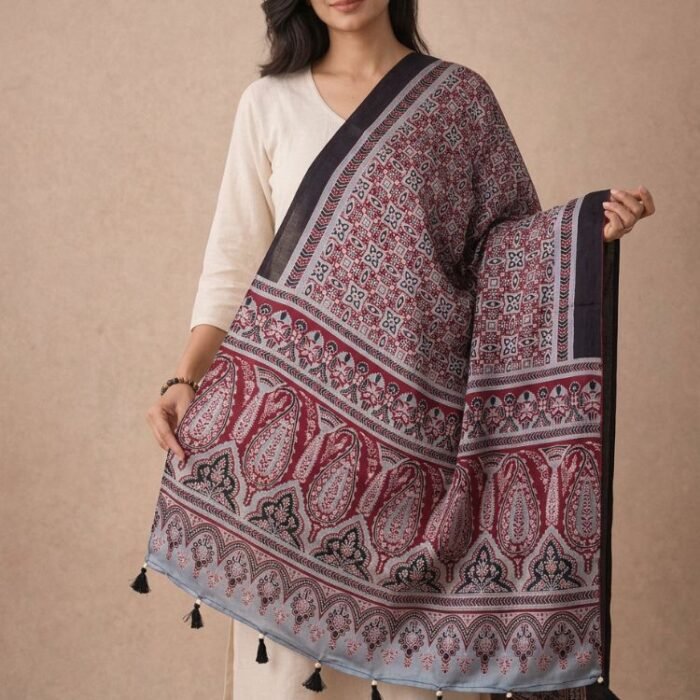 Aabroo Ajrakh Modal Silk Stole - Image 4