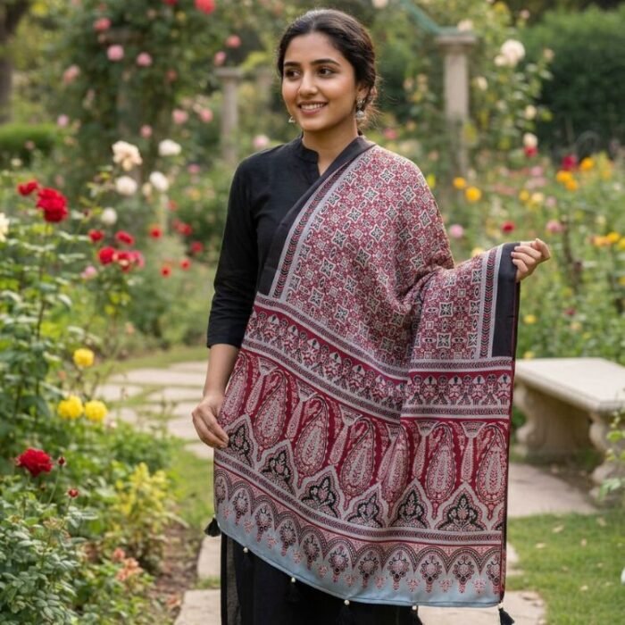 Aabroo Ajrakh Modal Silk Stole - Image 2