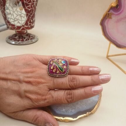 Amer Palace Agate Meenakari Ring
