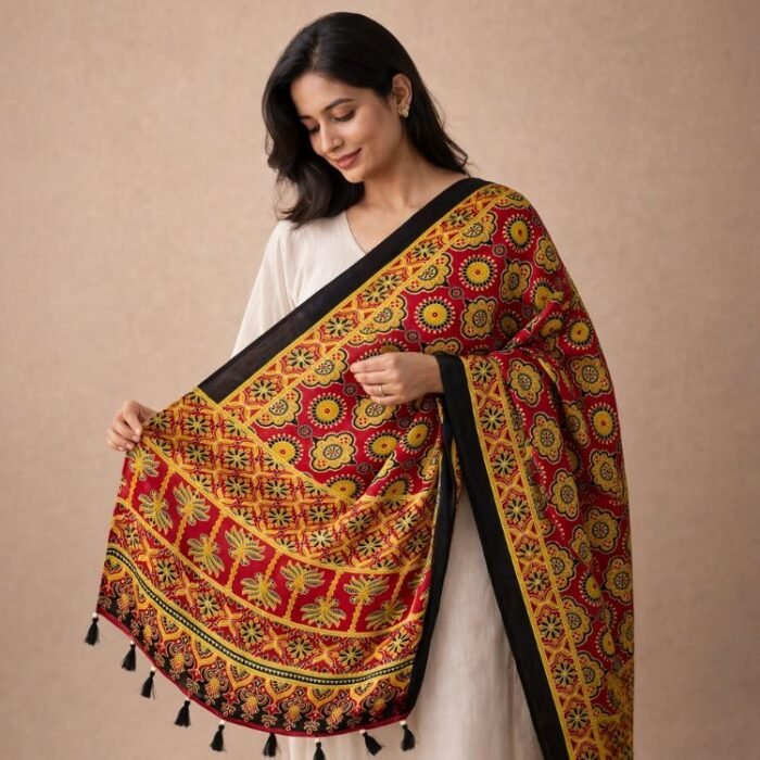 Anokhi Ajrakh Modal Silk Stole - Image 3