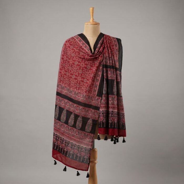 Bagh-e-Rajasthan Ajrakh Modal Silk Stole - Image 6