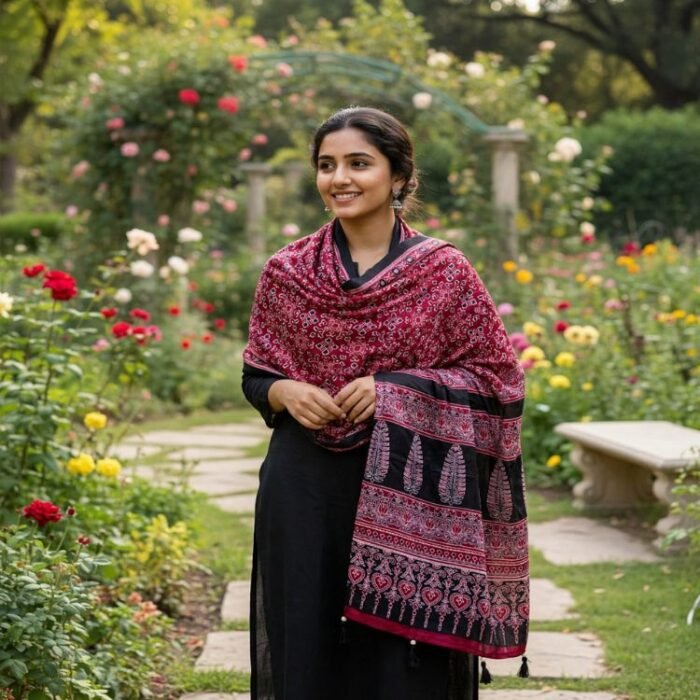 Bagh-e-Rajasthan Ajrakh Modal Silk Stole - Image 5