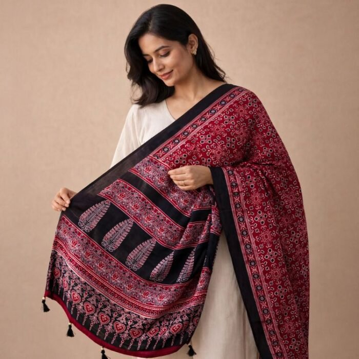 Bagh-e-Rajasthan Ajrakh Modal Silk Stole - Image 4