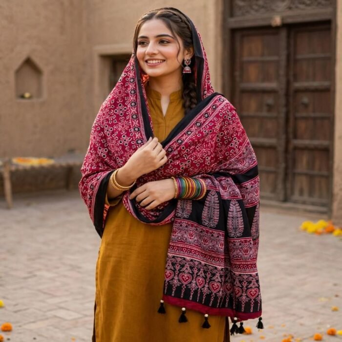 Bagh-e-Rajasthan Ajrakh Modal Silk Stole - Image 3