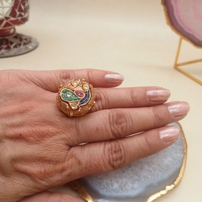 Chandni Bloom Agate Meenakari Ring 1 Chandni Bloom Agate Meenakari Ring - Image 1